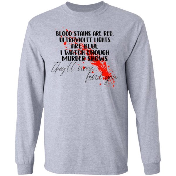 blood stains are red ultraviolet lights are blue i watch enough murder shows long sleeve 10