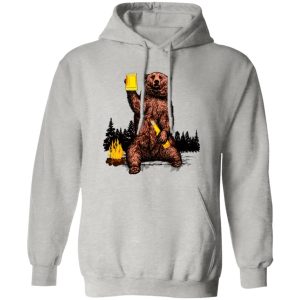 Bear Drinking Beer Camp Fire Woods Outdoor Grizzly T Shirts, Hoodies, Long Sleeve