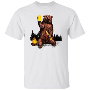 Bear Drinking Beer Camp Fire Woods Outdoor Grizzly T Shirts, Hoodies, Long Sleeve