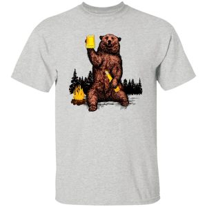 Bear Drinking Beer Camp Fire Woods Outdoor Grizzly T Shirts, Hoodies, Long Sleeve