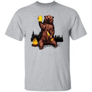 Bear Drinking Beer Camp Fire Woods Outdoor Grizzly T Shirts, Hoodies, Long Sleeve