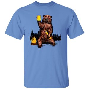 Bear Drinking Beer Camp Fire Woods Outdoor Grizzly T-Shirts, Long Sleeve, Hoodies