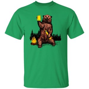 Bear Drinking Beer Camp Fire Woods Outdoor Grizzly T Shirts, Hoodies, Long Sleeve