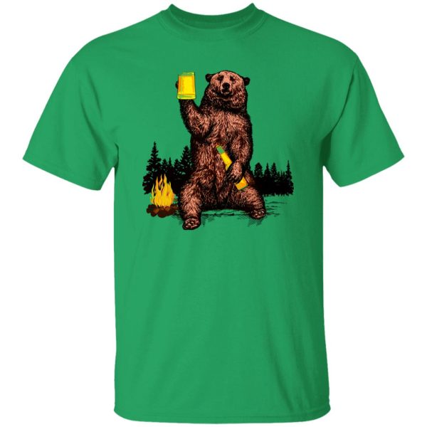 Bear Drinking Beer Camp Fire Woods Outdoor Grizzly T Shirts, Hoodies, Long Sleeve