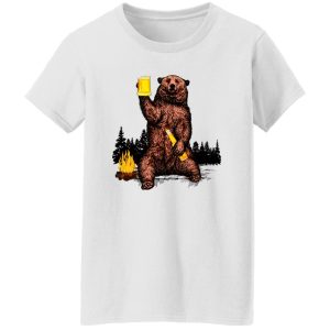 Bear Drinking Beer Camp Fire Woods Outdoor Grizzly T Shirts, Hoodies, Long Sleeve