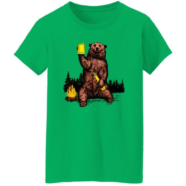 Bear Drinking Beer Camp Fire Woods Outdoor Grizzly T Shirts, Hoodies, Long Sleeve