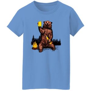 Bear Drinking Beer Camp Fire Woods Outdoor Grizzly T Shirts, Hoodies, Long Sleeve