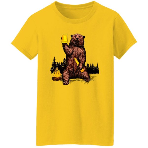 Bear Drinking Beer Camp Fire Woods Outdoor Grizzly T Shirts, Hoodies, Long Sleeve