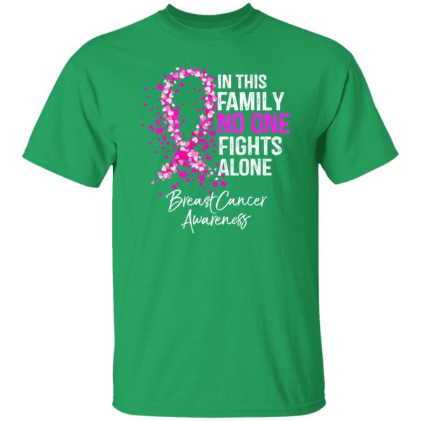 In This Family No One Fights Alone Breast Cancer Awareness T-Shirts, Long Sleeve, Hoodies