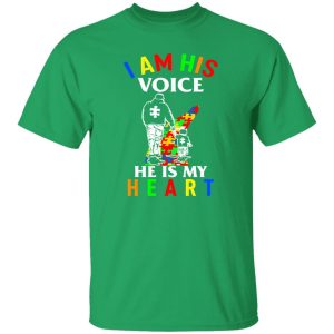 Dad With Son I Am His Voice He Is My Heart Autism Awareness Shirt