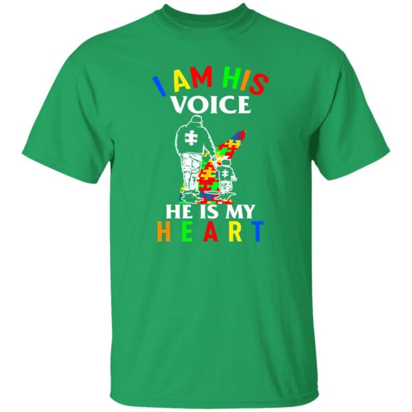 Dad With Son I Am His Voice He Is My Heart Autism Awareness Shirt