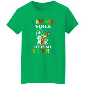 Dad With Son I Am His Voice He Is My Heart Autism Awareness Shirt