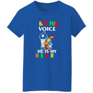 Dad With Son I Am His Voice He Is My Heart Autism Awareness Shirt