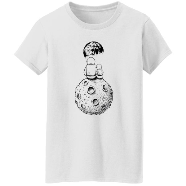 daddy and baby Moon and Astronaut Dad Son or Daughter space Shirt