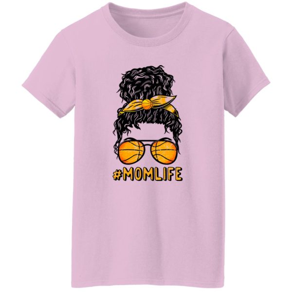 Basketball Mom Shirt, Mom Life Messy Bun Girl With Basketball Glasses Shirt