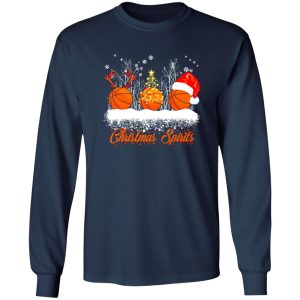 Christmas Spirits Three Basketballs With Reindeer Horns Fairy Lights And Christmas Hat Shirt