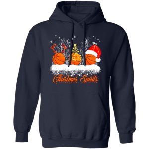 Christmas Spirits Three Basketballs With Reindeer Horns Fairy Lights And Christmas Hat Shirt