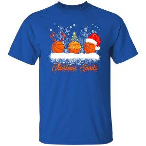 Christmas Spirits Three Basketballs With Reindeer Horns Fairy Lights And Christmas Hat Shirt