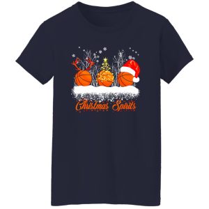 Christmas Spirits Three Basketballs With Reindeer Horns Fairy Lights And Christmas Hat Shirt