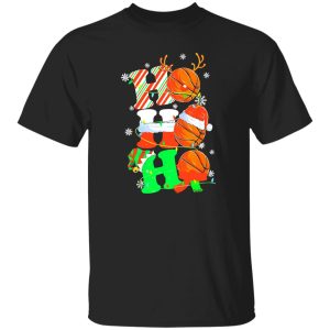 Ho Ho Ho Basketball With Santa Hat And Reindeer Horns for Christmas Shirt