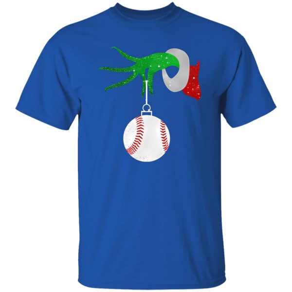 Grinch Hand Holding Baseball Ball Christmas Shirt