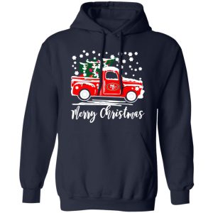 Vintage Car Carrying Christmas Tree San Francisco 49ers Merry Christmas Shirt