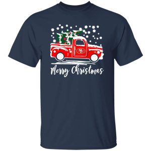 Vintage Car Carrying Christmas Tree San Francisco 49ers Merry Christmas Shirt