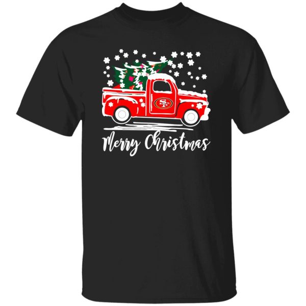 Vintage Car Carrying Christmas Tree San Francisco 49ers Merry Christmas Shirt