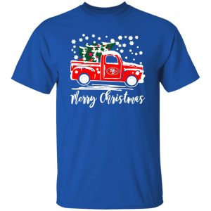 Vintage Car Carrying Christmas Tree San Francisco 49ers Merry Christmas Shirt