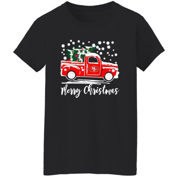 Vintage Car Carrying Christmas Tree San Francisco 49ers Merry Christmas Shirt