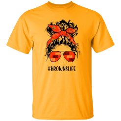 Browns Life Cleveland Browns Messy Bun Girl With Headband And Glasses for Shirt