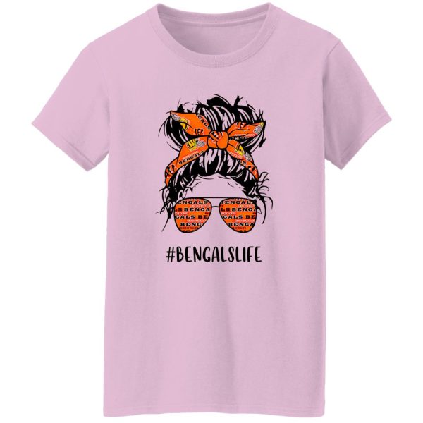 Bengals Life Cincinnati Bengals Messy Bun Girl With Headband And Glasses for Shirt