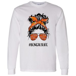 Bengals Life Cincinnati Bengals Messy Bun Girl With Headband And Glasses for Shirt