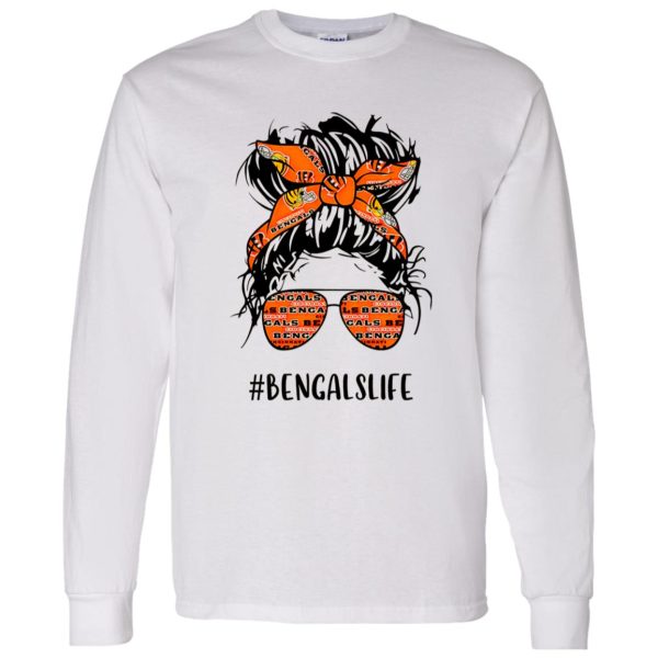 Bengals Life Cincinnati Bengals Messy Bun Girl With Headband And Glasses for Shirt