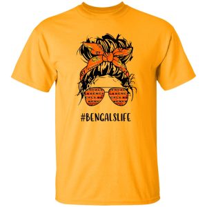 Bengals Life Cincinnati Bengals Messy Bun Girl With Headband And Glasses for Shirt