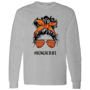 Bengals Life Cincinnati Bengals Messy Bun Girl With Headband And Glasses for Shirt