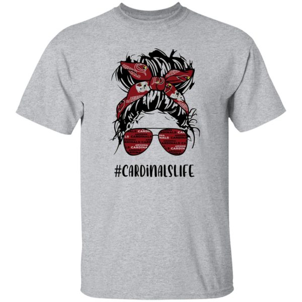 Cardinals Life Messy Bun Girl With Headband And Glasses Arizona Cardinals Shirt