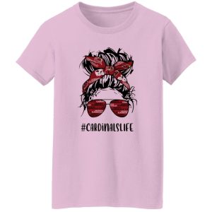 Cardinals Life Messy Bun Girl With Headband And Glasses Arizona Cardinals Shirt