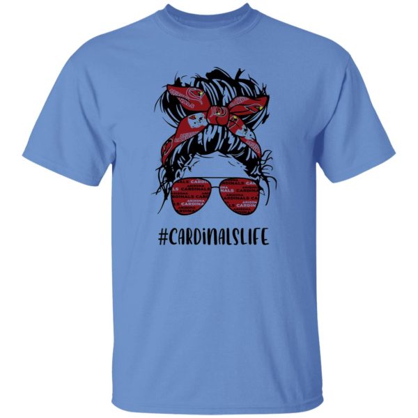 Cardinals Life Messy Bun Girl With Headband And Glasses Arizona Cardinals Shirt