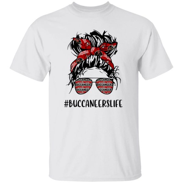 Buccaneers Life Tampa Bay Buccaneers Messy Bun Girl With Headband And Shirt