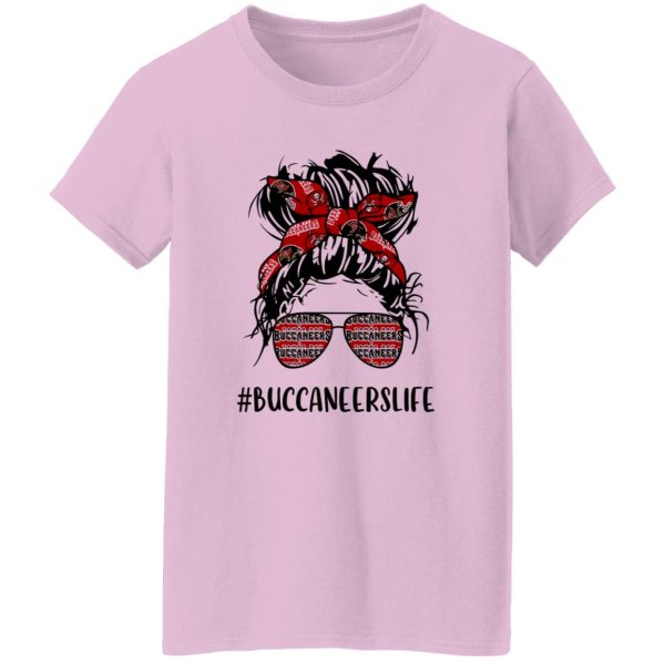 Buccaneers Life Tampa Bay Buccaneers Messy Bun Girl With Headband And Shirt