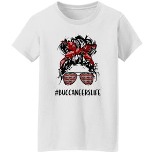 Buccaneers Life Tampa Bay Buccaneers Messy Bun Girl With Headband And Shirt