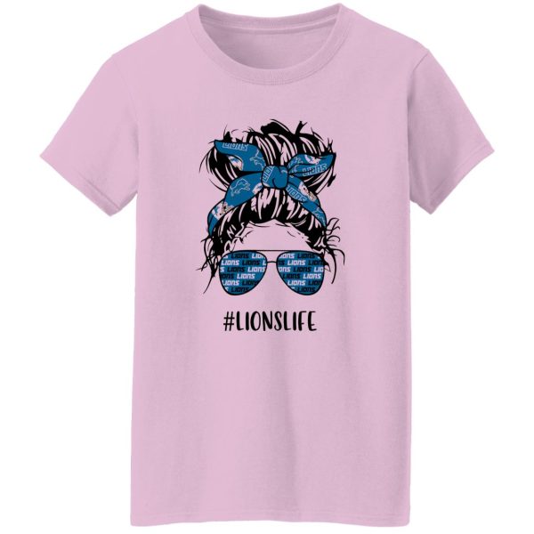 Lions Life Detroit Lions Messy Bun Girl With Headband And Glasses for Football Lover Shirt