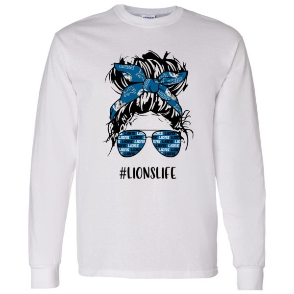 Lions Life Detroit Lions Messy Bun Girl With Headband And Glasses for Football Lover Shirt