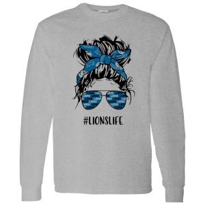 Lions Life Detroit Lions Messy Bun Girl With Headband And Glasses for Football Lover Shirt