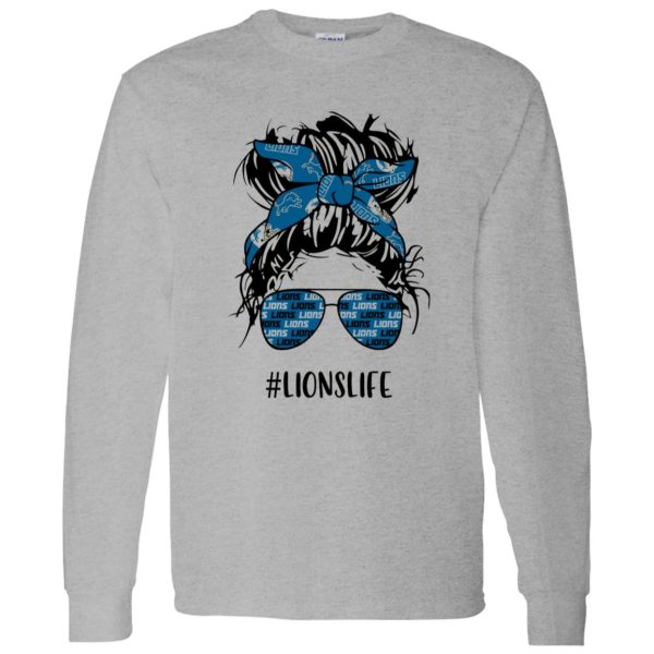 Lions Life Detroit Lions Messy Bun Girl With Headband And Glasses for Football Lover Shirt