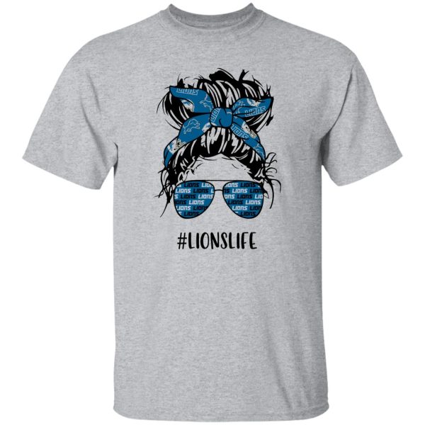 Lions Life Detroit Lions Messy Bun Girl With Headband And Glasses for Football Lover Shirt