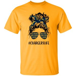 Chargers Life Los Angeles Chargers Messy Bun Girl With Headband And Glasses for Shirt