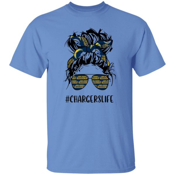 Chargers Life Los Angeles Chargers Messy Bun Girl With Headband And Glasses for Shirt