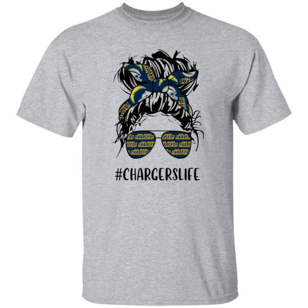 Chargers Life Los Angeles Chargers Messy Bun Girl With Headband And Glasses for Shirt